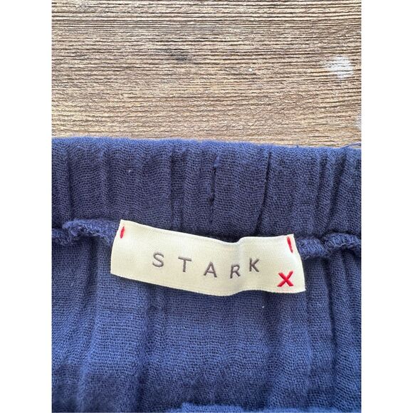 Stark X Navy Gauze Cotton Raw Pull On High Low Ruffle Midi Skirt - Picture 4 of 4